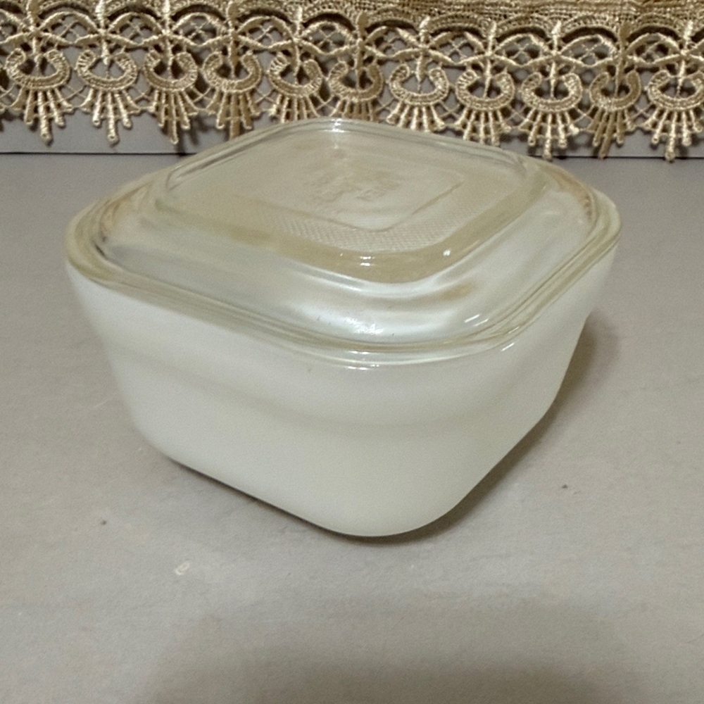 Vintage Fire King Milk White Glass Refrigerator Covered Dish Clear Lid Square